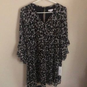 NWT Calvin Klein Floral V-Neck Trapeze Dress